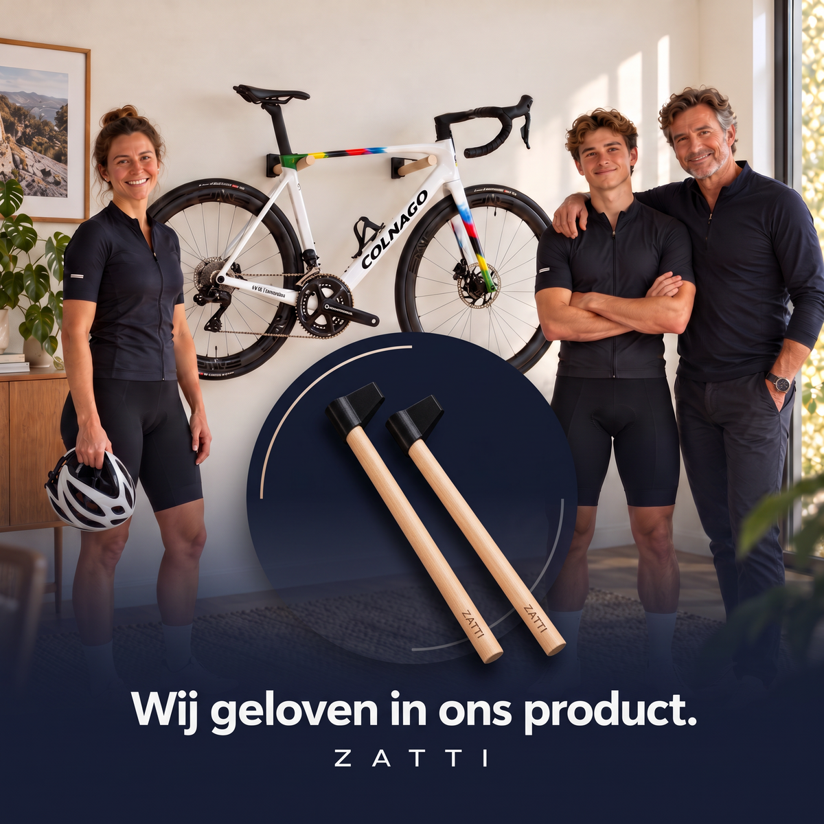 ZATTI Fietswandhouder | Houten steunen met carbonvezelversterkte houders