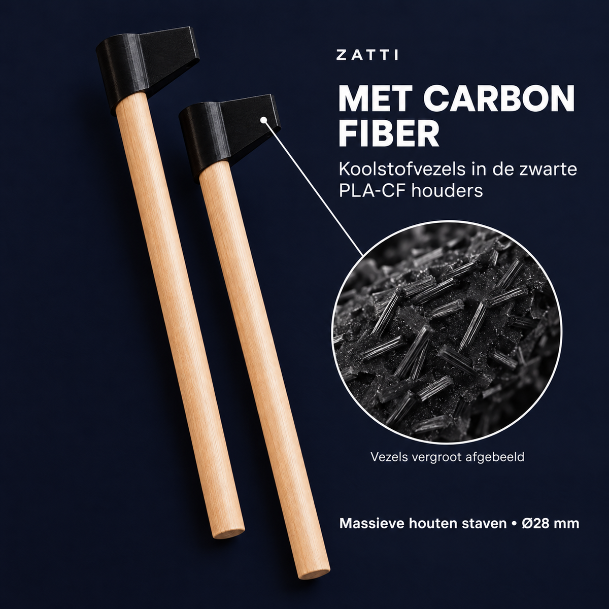 ZATTI Fietswandhouder | Houten steunen met carbonvezelversterkte houders