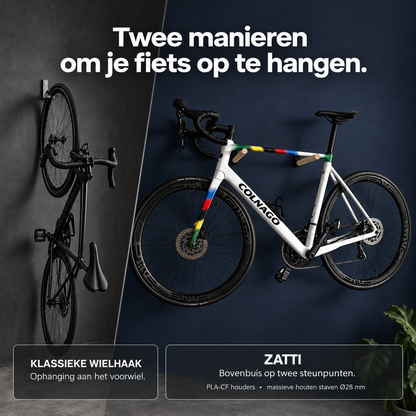 ZATTI Fietswandhouder | Houten steunen met carbonvezelversterkte houders