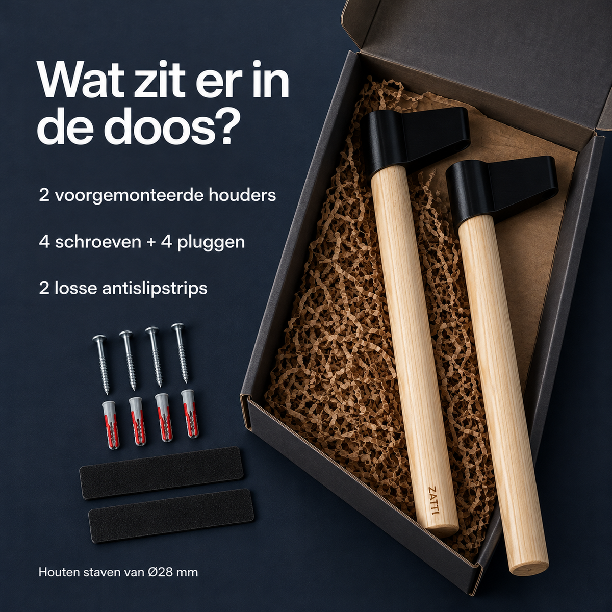 ZATTI Fietswandhouder | Houten steunen met carbonvezelversterkte houders