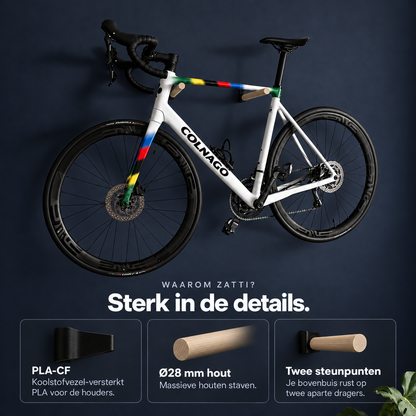 ZATTI Fietswandhouder | Houten steunen met carbonvezelversterkte houders